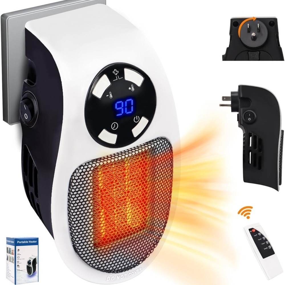 Compact Wall-Mounted Electric Heater - Black and White